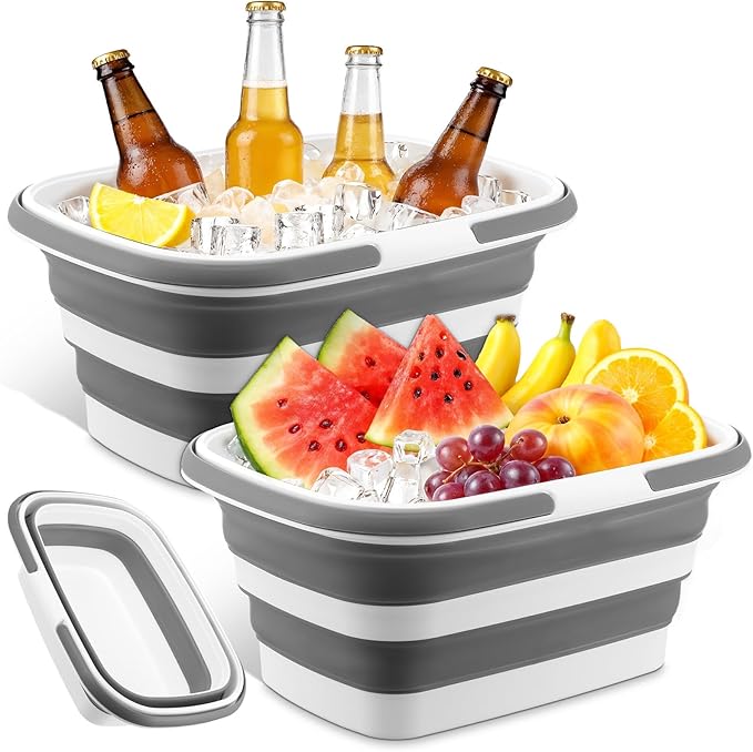 2 Pcs Collapsible Ice Buckets for Parties, Foldable Beverage Tub, Large Ice Buckets Drink Cooler for Wine/Beer/Champagne, ...