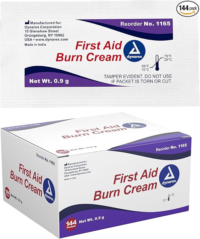 Dynarex First Aid Burn Cream - Burn Ointment For Minor Cuts, Wounds, Burns - Single Dose Water-Based Formula with Benzalko...