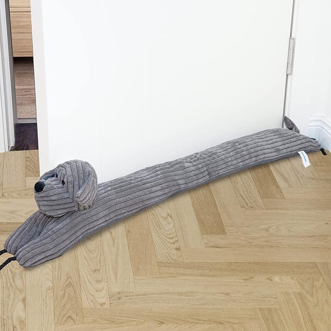 Marwood Under Door Draft Stopper Decorative Wind Stopper 30 inch for Door & Window, Weighted Animal Air Draft Stopper Snake Noise Blocker for Bottom of Door with Hanging Loops - Grey Dog