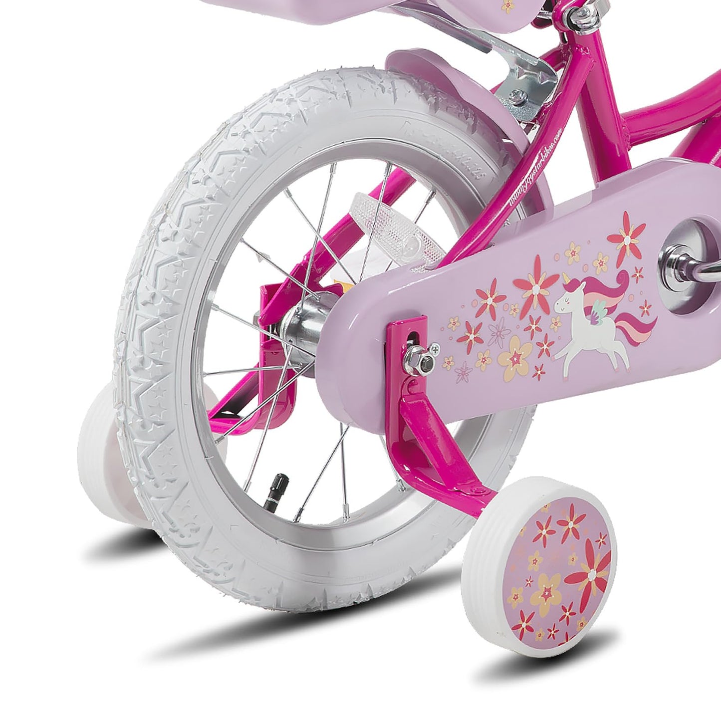 JOYSTAR Unicorn 12 Inch Kids Bike for 2-4 Years Girls Toddler Bike with Training Wheels Princess Girls Bikes with Basket Doll Seat Bike Streamers Kids Bicycles Fuchsia
