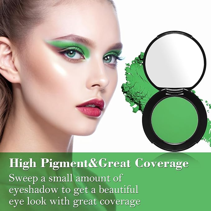 MEICOLY Light Green Eyeshadow with Mirror,Forest Green Matte Eye Shadow Palette for Wicked Witch Elphaba Makeup,Pressed Powder Single Eyeshadow for Women and Girls,Eye Makeup Eyelid Color,High Pigment