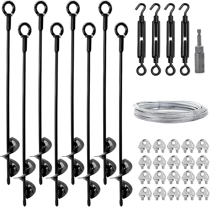 hannger 8 Pack 18" Ground Anchors Shed Anchor Kit with 100 FT Galvanized Cable & Turnbuckles, Heavy Duty Earth Anchors for Sheds Canopy Gazebo Dog Runs Carport Tent