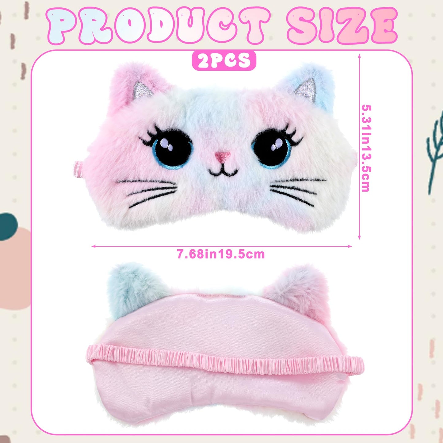 Kids Sleep Mask, 2 Pcs Cute Plush Cat Sleeping Mask for Women Soft Colorful Girls Sleep Masks Comfortable Funny Animal Sleeping Eye Cover for Women Home Travel Gift (Cat, Koala)