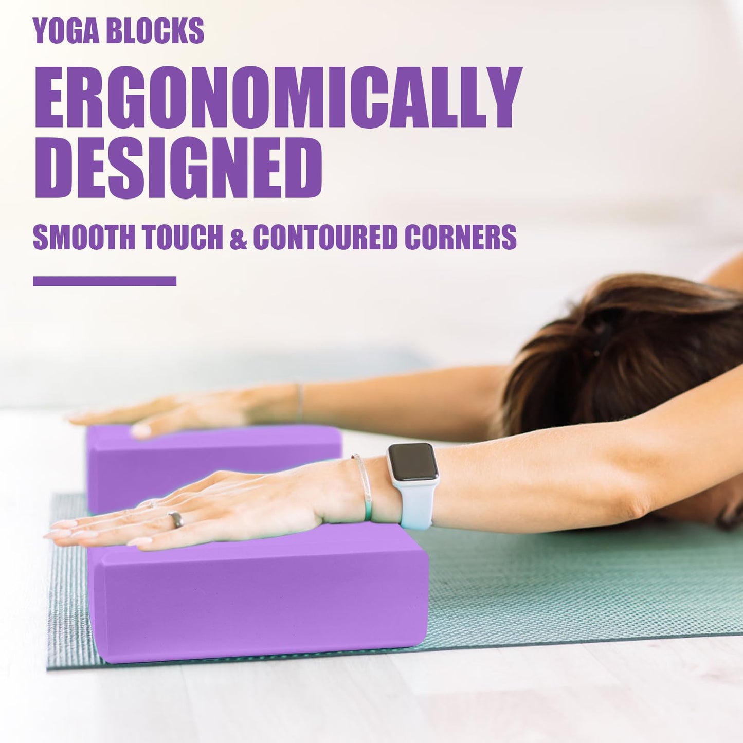2 Pcs Yoga Blocks, 9"x6"x3" Foam Blocks Yoga Props for Pilates Stretching and Meditation Exercise Blocks Lightweight Yoga Essentials (Purple, normal)