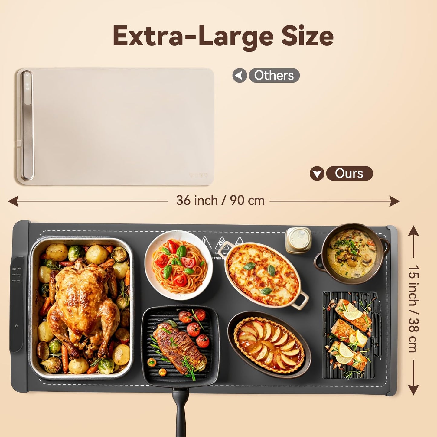 Ieuan Warming Mat For Food Extra Large 36"x15", Electric Warming Tray with 14-Level Temp 10-Hour Timer Adjustable Temperature, Food Heating Pad for Dishes, Soup, Family Dinners, and Holiday Gatherings