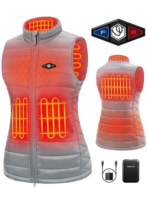 WASOTO Heated Vest Women With 16000 mAh Battery Pack Charger Included Washable Rechargeable For Indoor Outdoor Work Golfing Walking Cycling Ice Skating（Light Grey,S）