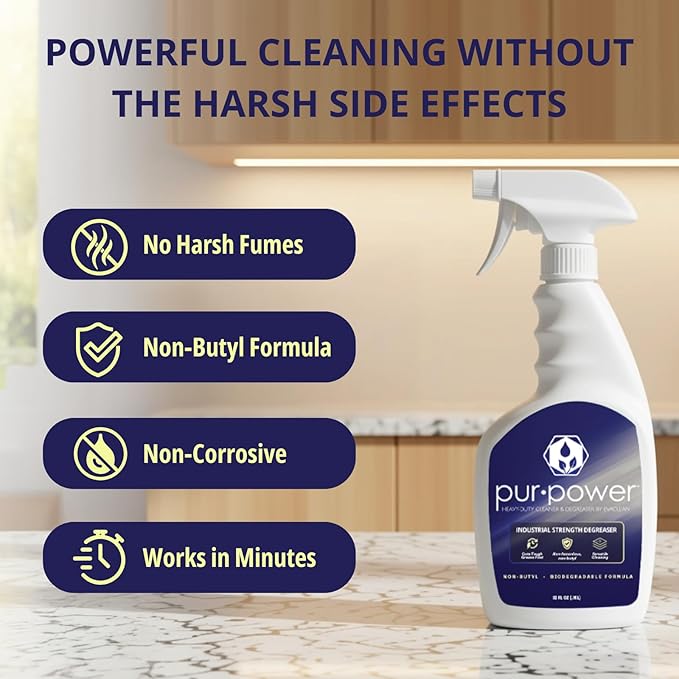 EvaClean PurPower Cleaner and Degreaser – Ready to Use, 2-Pack Spray Bottles 32 FL Oz. Each, Heavy Duty, Non-Butyl Formula, Grease, Oil, Grime Remover for Kitchen, Garage, Engine, Concrete