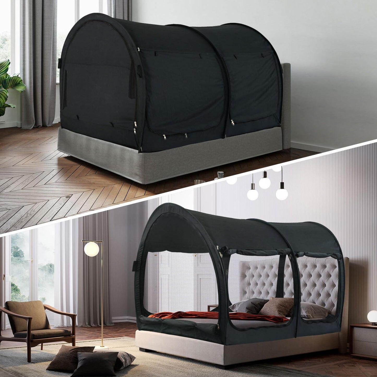 LEEDOR Bed Canopy Bed Tents Dream Tents Privacy Space,Sleeping Tents Indoor Pop Up Portable Frame,Mosquito Net Curtains Breathable Reducing Light & Air Ventilation 2-in-1 New Version Twin
