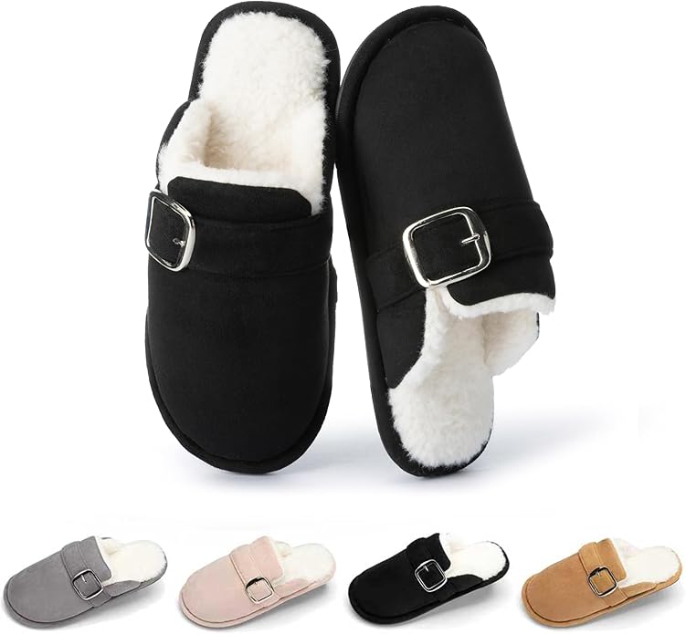 GOEWY Fuzzy Slippers for Women with Memory Foam Warm Winter Suede House Slippers Shoes Indoor Outdoor Gifts For Women Faux...