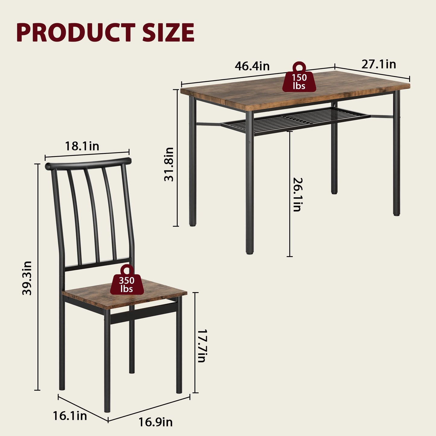 CABIHOME Dining Table Set for 4, Rectangle Kitchen Table Set with Wine Rack, Sturdy Chairs, Rustic Brown