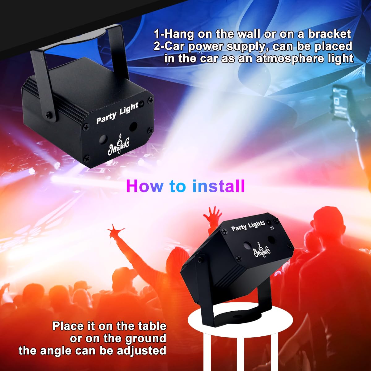 KOOT Party Lights Dj Disco Light with Pattern Projection and Sound Activated, Strobe Stage Lighting for Parties Indoor Dance Birthday Rave Bar Karaoke Christmas Wedding Show Club