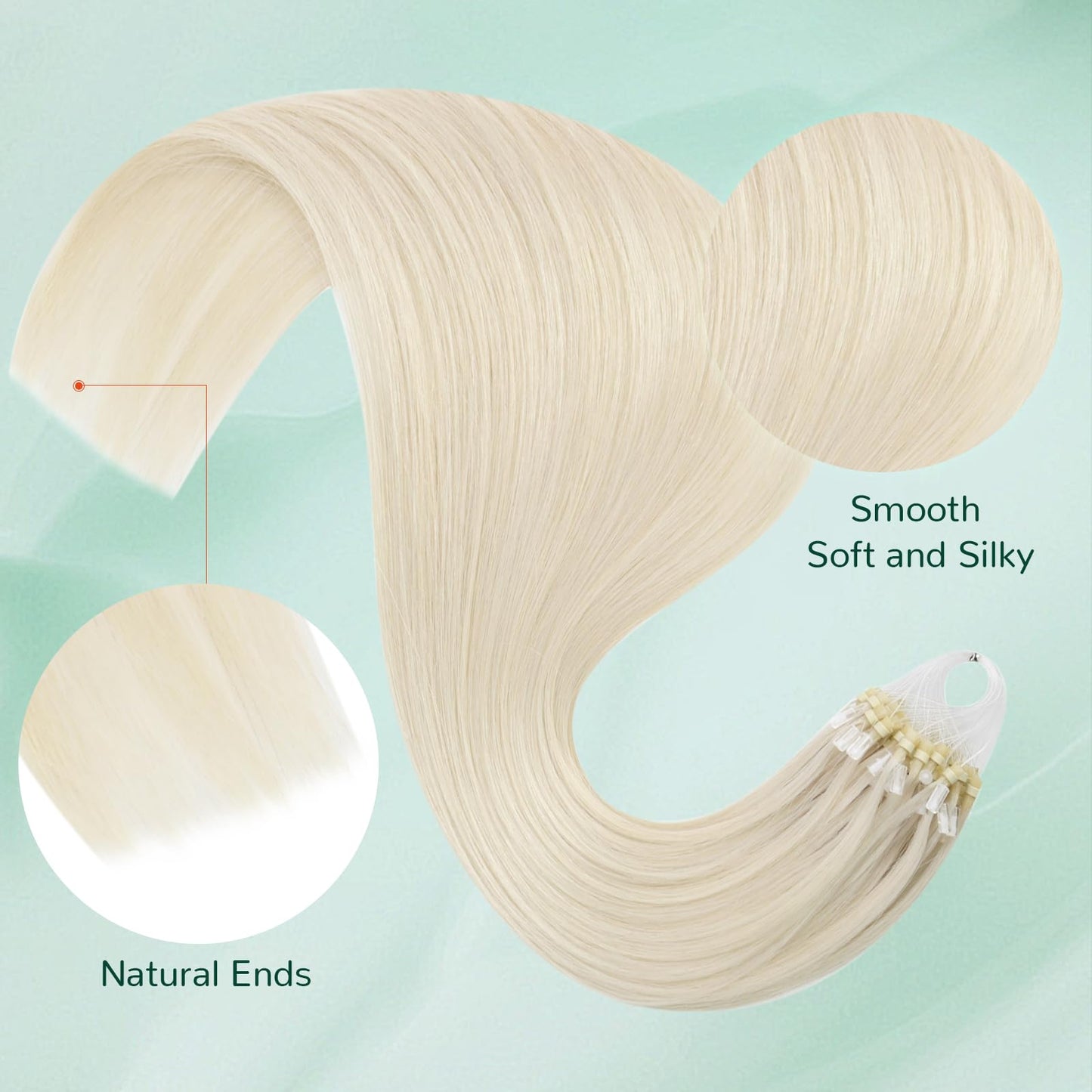Easyouth Micro Extensions Human Hair Blonde Micro beads Hair Extensions White Blonde 20 Inch 50g 50s Micro Link Hair Extension H