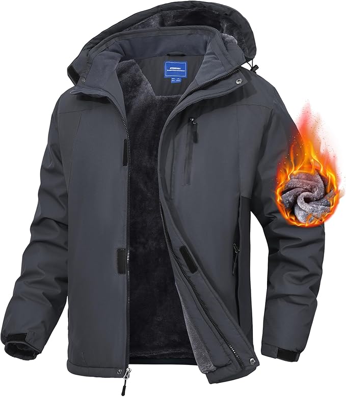 Zoofly Men's Mountain Ski Jacket Waterproof Fleece Liner Snow Coat Warm Winter Windproof Hooded Raincoat