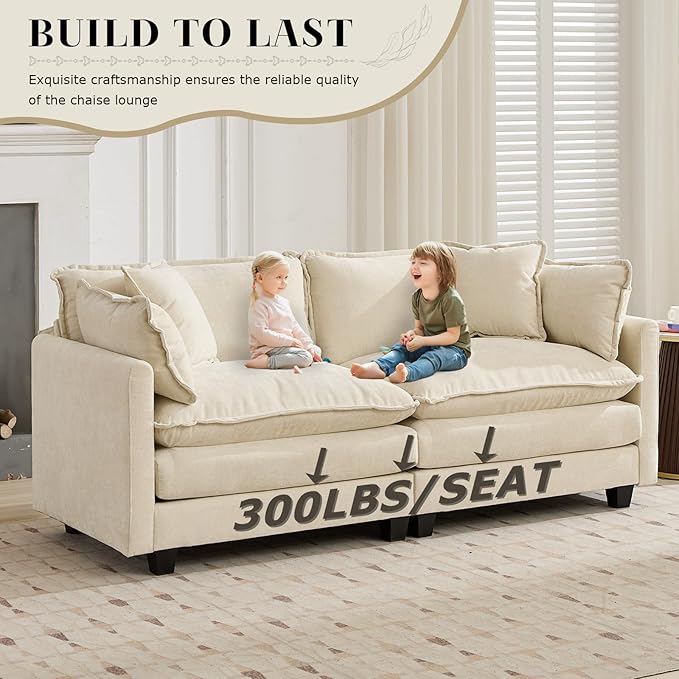 SoarFlash Chenille Sectional Sofa, Comfy Modular Single Sofa with Ottoman, Modern Recliner Deep Seat Sofa Set for Living Room,Beige
