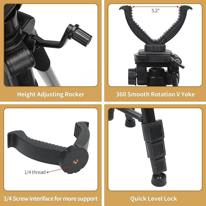 Shooting Stick Tripod Shooting Rest Tripod with V Yoke Bracket V Shaped Gun Rack for Hunting，Aluminum Construction