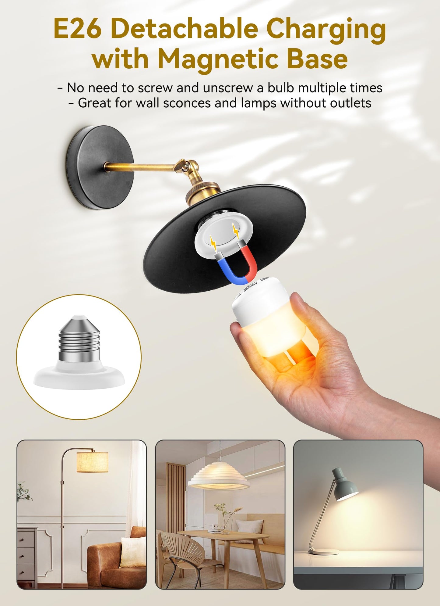 Minetom E26 Rechargeable Light Bulbs with Remote and Timer, Battery Backup Bulb with 12 Colors and Brightness Dimmable, 2300mAh 40W Equivalent LED Light Bulbs for Lamps Sconces Camping, 4 Pack