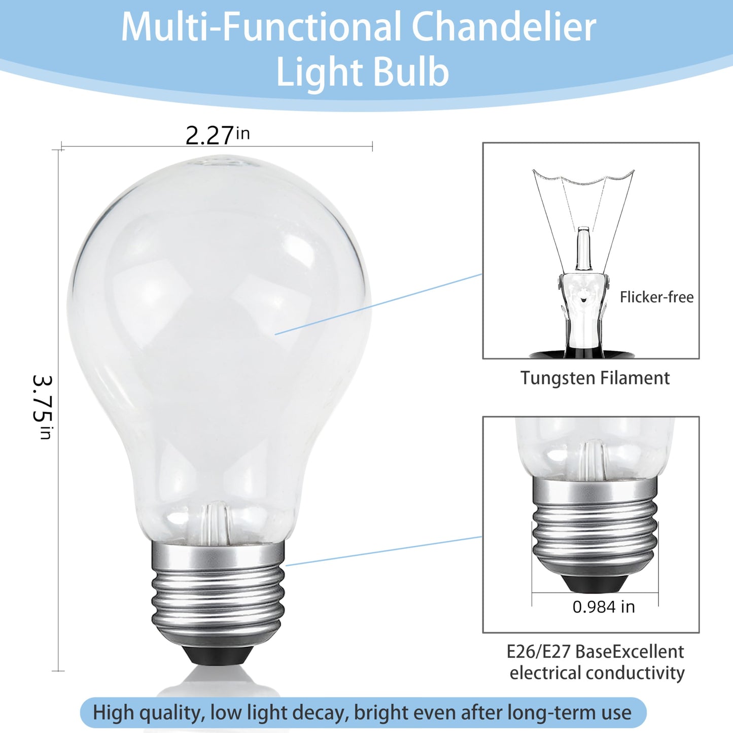 Hoimuv 75 Watt Incandescent Light Bulbs, A19 75 WATT Incandescent Bulb Shatter Resistant Rough Service Light Bulb 75 WATTS A19 Shape（ 2PACK