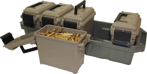 MTM AC5C 5-Can Ammo Crate Mini, Convenient size, Store 650 rounds of 9mm bulk ammo, Stackable & ACR7-18 Ammo Crate Utility Box, Large, Green, Forest Green/Black