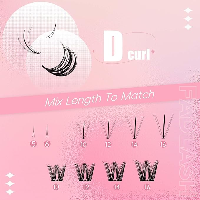 FADLASH Lash Clusters Natural Look Individual Lash Extensions Multi-type Mix with DIY Wispy Faux Mink Lash Tray,7D Spike, Bottom lash clusters Clusters for Self Application at Home