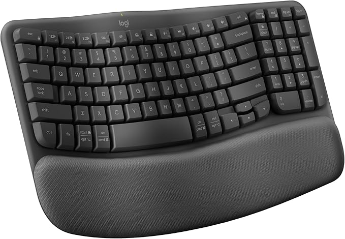 Logitech Wave Keys Wireless Ergonomic Keyboard with Cushioned Palm Rest, Comfortable Natural Typing, Easy-Switch, Bluetoot...