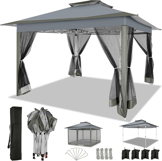 COBIZI 12x12 Pop up Gazebo on Clearance Outdoor pop up Canopy Tent with Mosquito Netting & Sandbags, with 4 Ropes 8 Stakes...