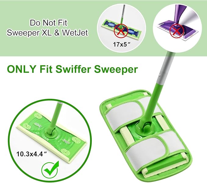 Reusable Mop Pads for Swiffer Sweeper Mops Microfiber Mop Floor Pad Refills Compatible with Sweeper Washable Mop Head Pads Replacements for Multi Surface Dry & Wet Floor Cleaning, 4 Pack