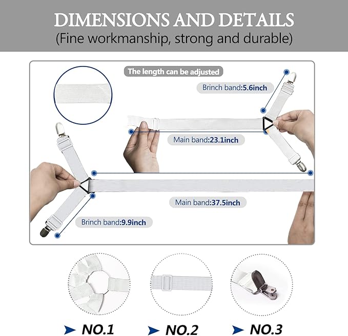 TGOOD Bed Sheet Holder Straps, Mattress Cover Clips to Hold Sheets in Place, Adjustable Bed Bands, Elastic Grippers,Fasteners,Keepers,Suspenders Fitted for Bedding,stayers, Bedsheet Tie Downs