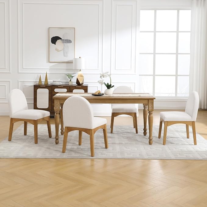 DUOMAY Modern Dining Chairs Set of 2, Mid Century Linen Fabric Upholstered Dining Room Chairs Kitchen Chairs with Solid Rubberwood Legs, Armless Accent Side Chairs, Beige