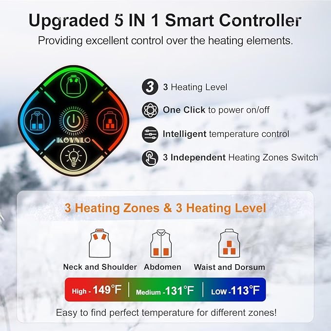 KOVNLO Heated Vest Women, (Battery Pack Not Included) Smart Controller With Lights-out, Electric Warming Heated Jackets