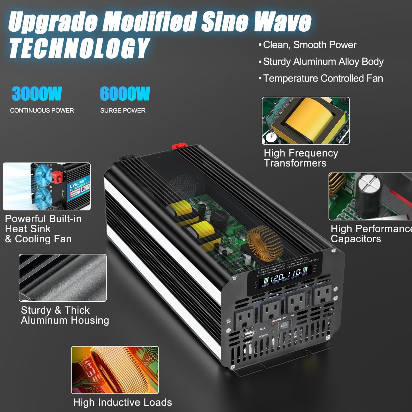 Lvyuan 5000 Watt Power Inverter 48V To 110V 120V For Vehicle, Solar Inverter System, Heavy Duty, Rv, Truck, Off Grid,Camping Wit