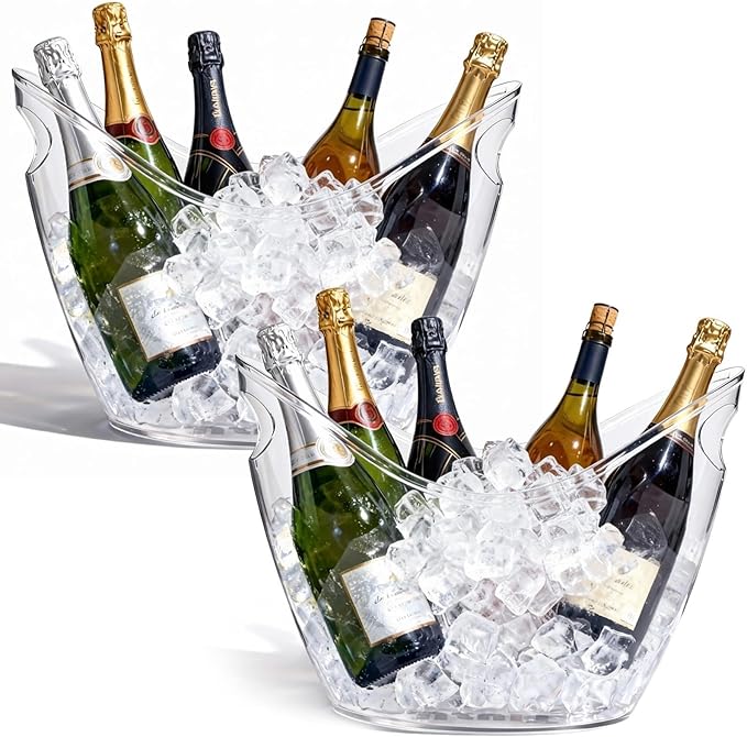 USUIT 8-Litre Ice Bucket for Parties 2 Pieces (in 1 Package), Clear, Portable Drink Bucket for Cocktail/Champagne/Beverag...