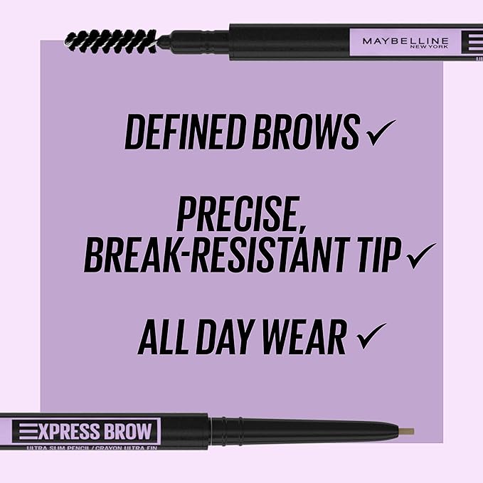 Maybelline Express Brow Ultra Slim Eyebrow Makeup, Brow Pencil with Precision Tip and Spoolie for Defined Eyebrows, Auburn, 1 Count