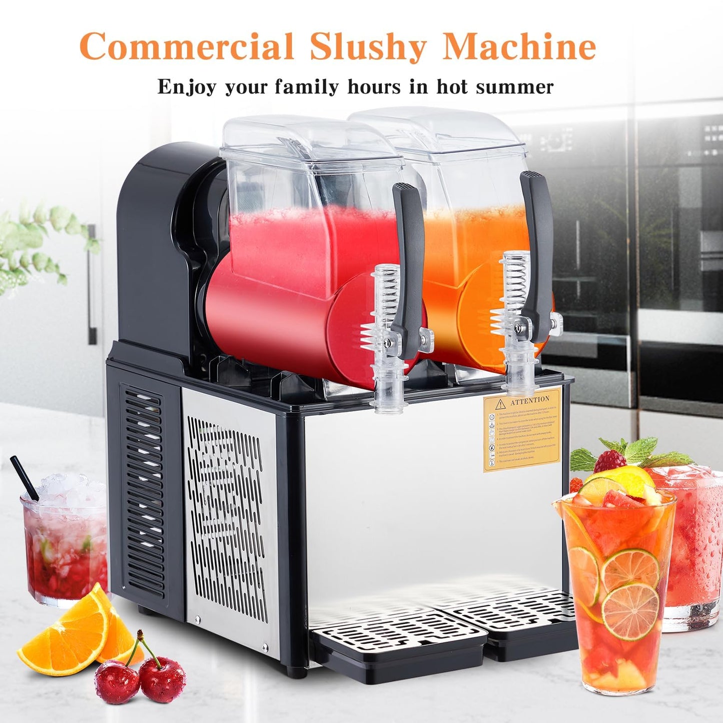 Dual-Tank Commercial Slushie Machine,2 Tank Slushie Machine for Home,4L x 2 Tanks,370W Self-Cleaning Stainless Steel, Simultaneous Two-Flavor Operation, High-Volume Frozen Drink Maker for Cafes & Bars