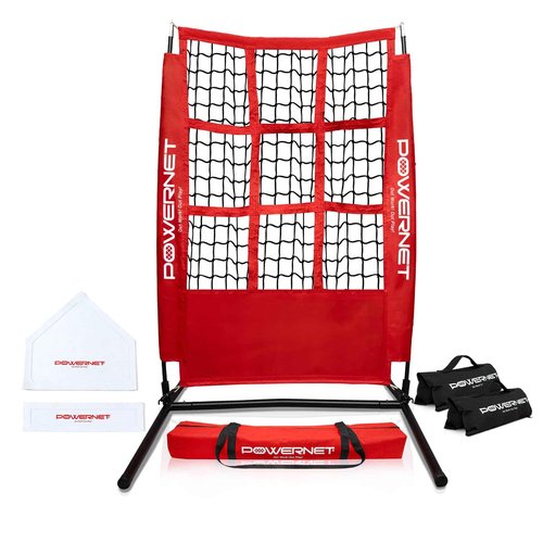 PowerNet Pitching Zone Pro 9 Hole Strike Zone Softball & Baseball Net, Portable Pitching Net with Targets, Includes Sandbags & Carry Bag (9 Targets)