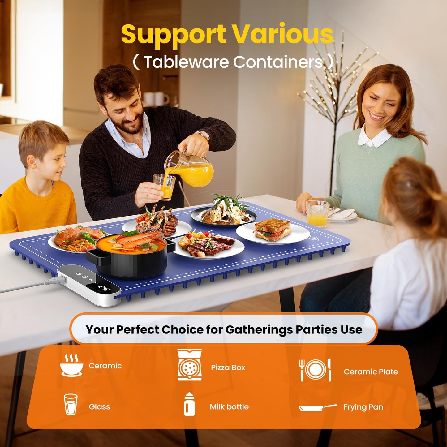 Warming Mat for Food, Upgrade 248℉ Food Warming Mat, Electric Warming Tray with Insulation Pad and 9-Level Temperature, Silicone Heating Mat for Buffets, Party, Gatherings, Everyday Use (Large)