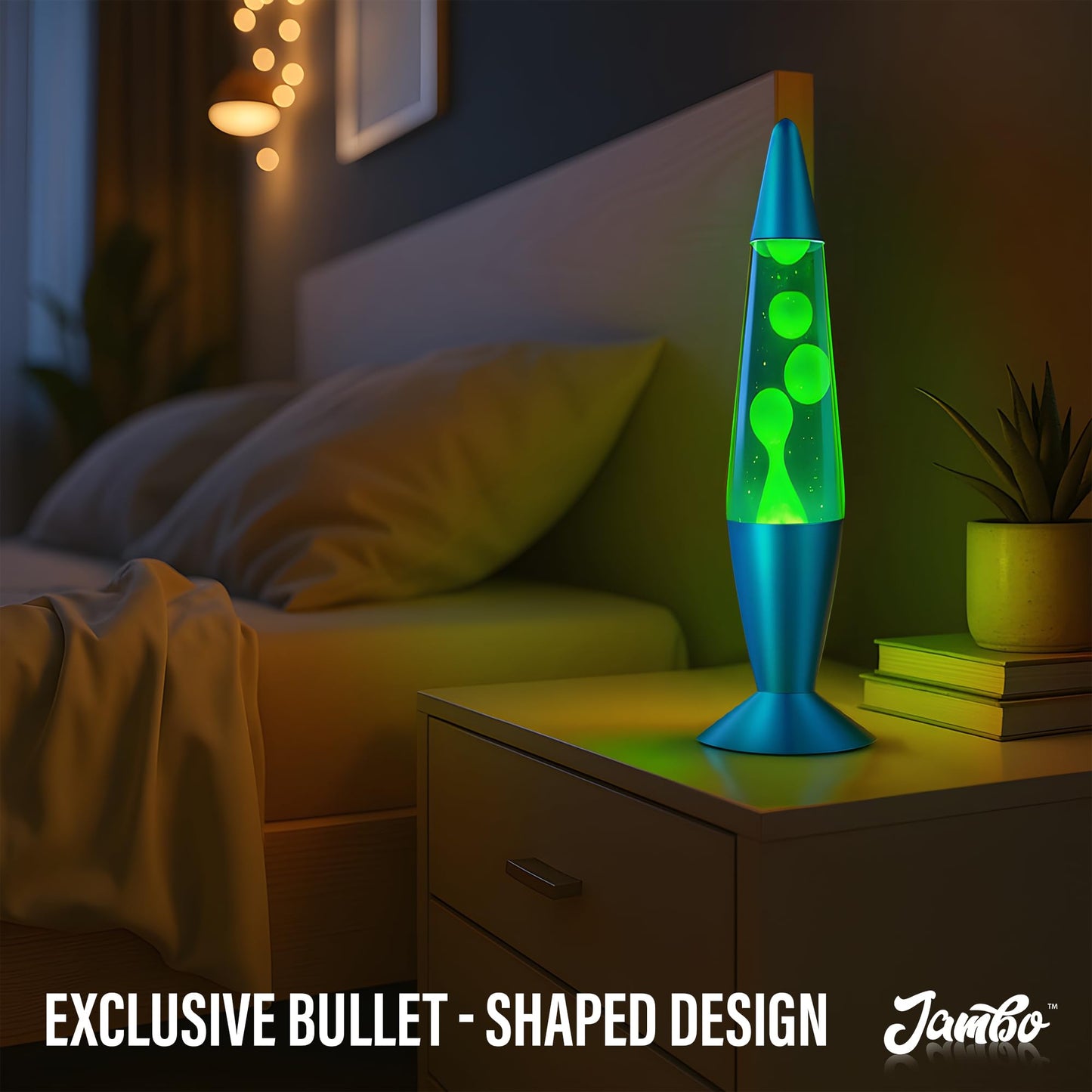 JAMBO 16" Beautiful Lamp- Blue with Yellow/Green Wax, Relaxing Liquid Light, Night Light Nightlight, Home Decor Living Room Office Bedroom Lamp for Adults Teens Kids, Magma Motion