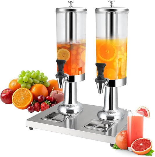 1 Gallon Commercial Beverage Dispenser with Centre Ice Core and Stand Drip Trays Stainless Steel Cold Drink Dispenser for ...