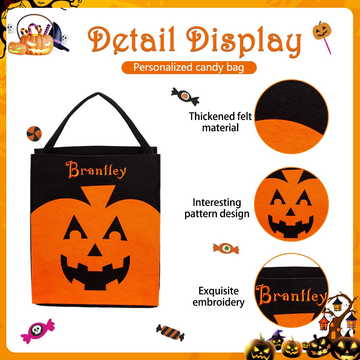 guccde Personalized Halloween Trick or Treat Bags for Kids, Custom Name Halloween Candy Bags (Bag-Felt)