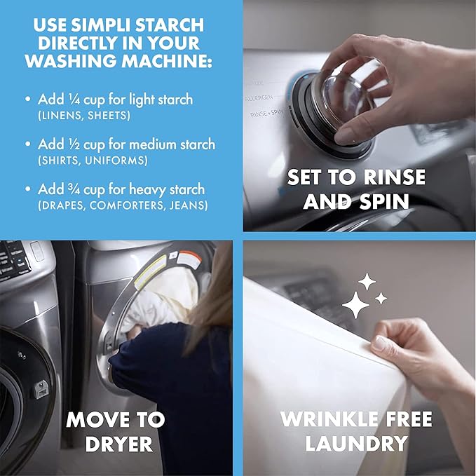 Simpli Starch® Dissolvable Starch Powder Mix. Makes Two Full 64 Oz Liquid Starch Cans. Perfect For Laundry and Ironing, Add Directly to Your Washer. Ideal for Arts and Crafts - 8oz (2)