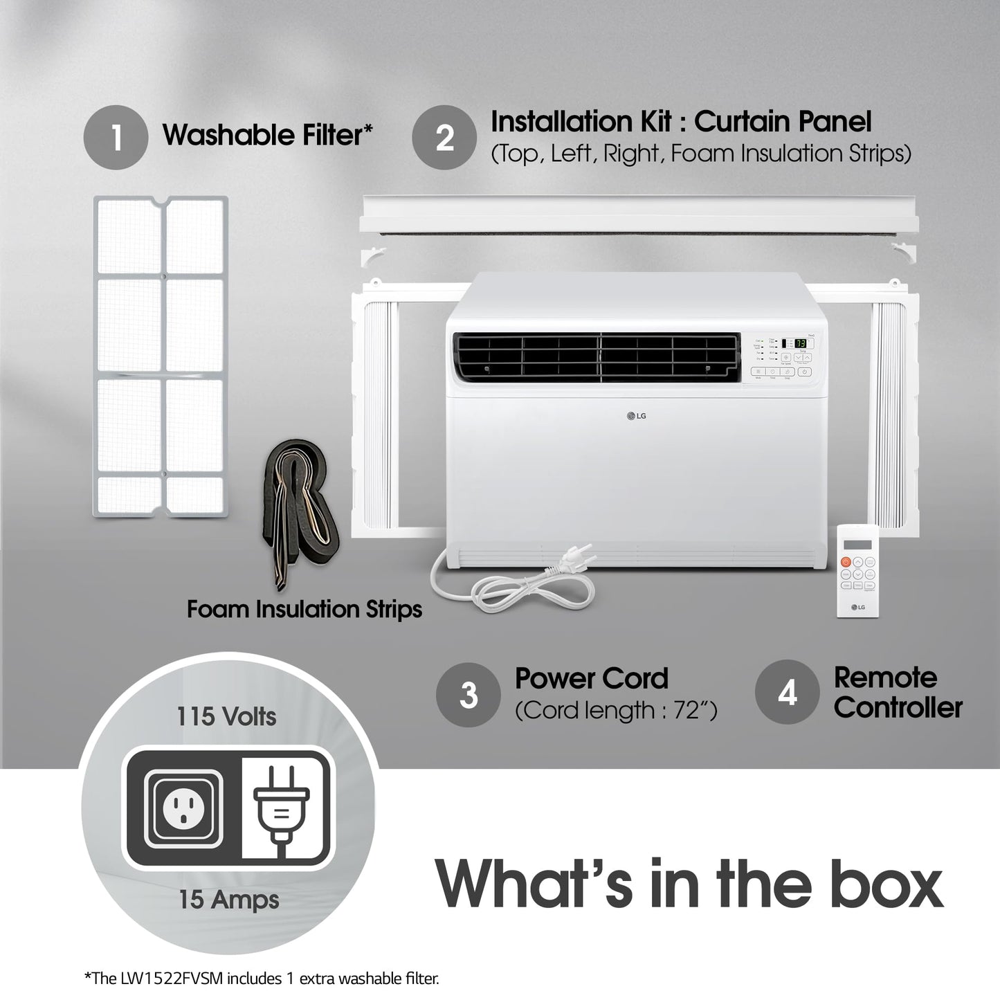 LG 14000 BTU Window Air Conditioner Energy Saving Dual Inverter Remote Control WiFi Enabled Works w/LG ThinQ, Alexa Washable Filer Ultra-Quiet Cools 700 Sq.Ft. for Large Room AC Unit White LW1522FVSM