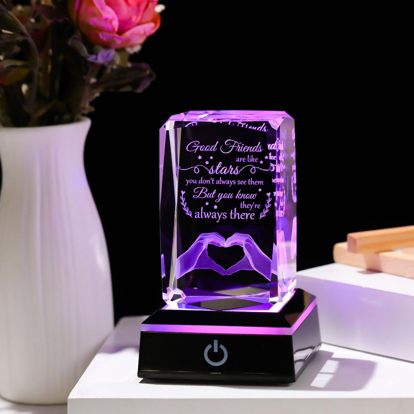 Enjinkail Bestfriend Unique Gifts for Women Birthday Crystal Keepsake with Colorful Led Base, 3D Engraved Friendship Plaque Bestie Gifts for Graduation Valentines Christmas Mothers Day