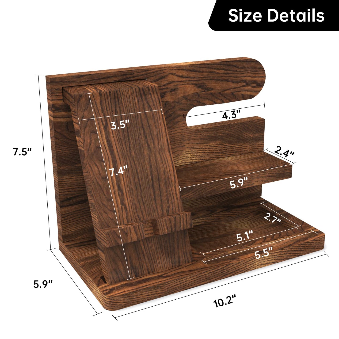 Iswabard Birthday Gifts for Men Wooden Phone Docking Station Organizer Dad Birthday Nightstand Organizer Desk Wood Gifts Valentines Day Gifts