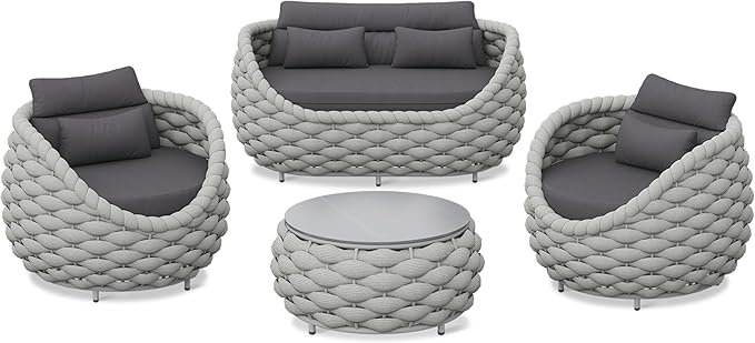 ercimi 4 Pieces Set Aluminum Outdoor&Indoor Sofa, Modern Patio Furniture Set Conversation Set with Soft Cushion and Coffee Table for Balcony Garden (Dark Grey)