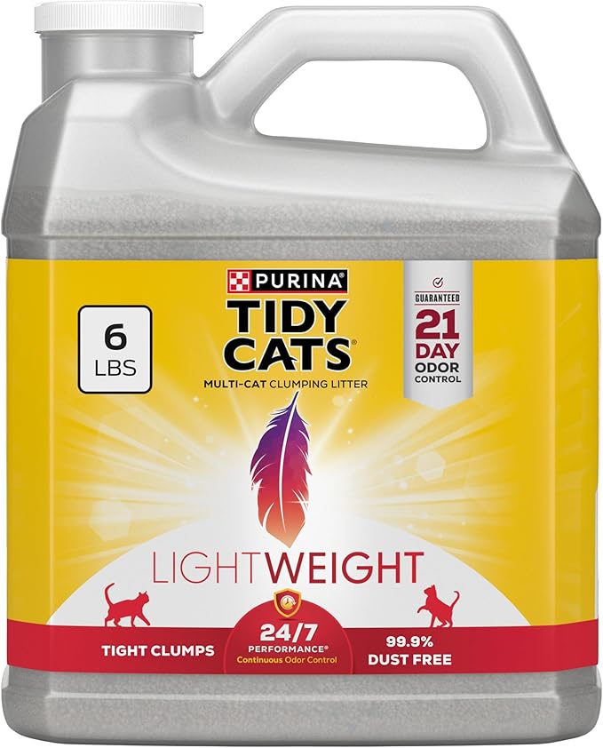 Purina Tidy Cats LightWeight 24/7 Performance Odor control, Multi-Cat, Clumping, 99.9 Percent Dust Free Cat Litter - 6 lb....