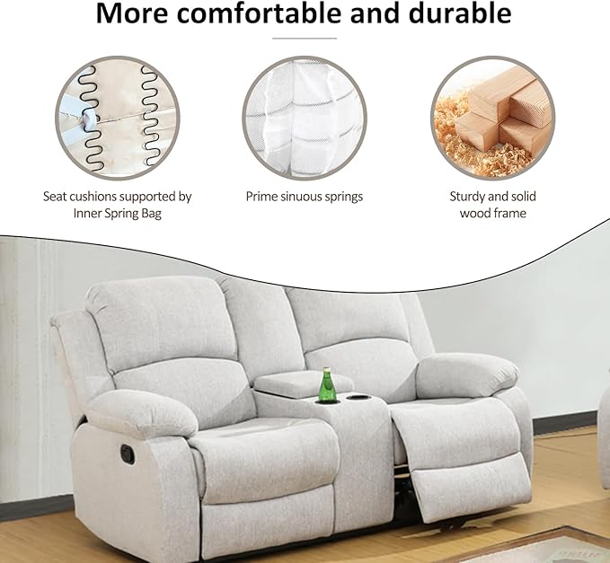 A Ainehome Living Room Furniture Set Leather Recliner Sofa Set Loveseat Chair Furniture Sofa Set for Living Room/Small Space/Rv/House/Office/Theater Seating (A-Grey White Microfiber, Loveseat)