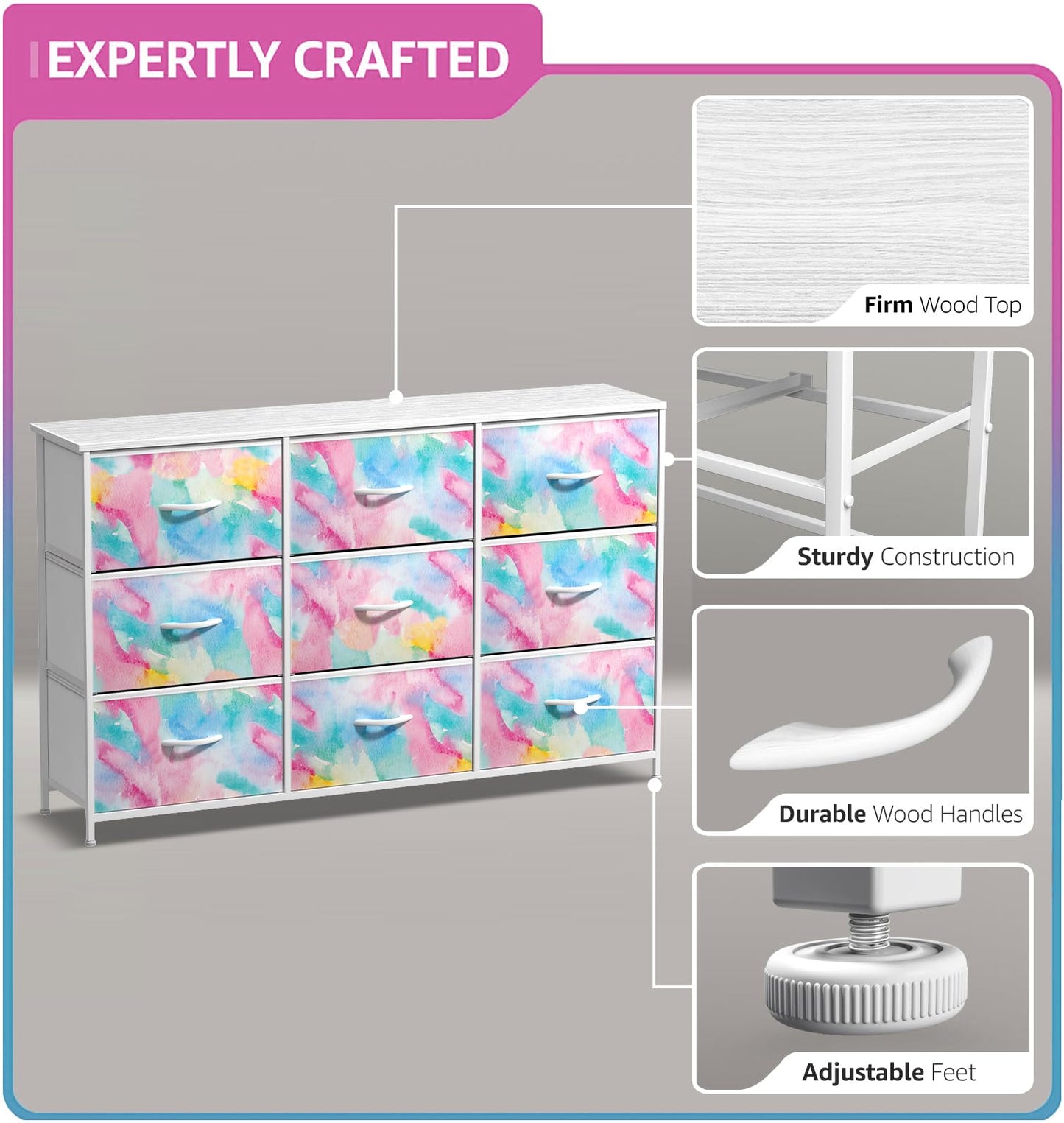 Sorbus Kids Dresser with 9 Drawers - Storage Unit Organizer Chest for Clothes - Bedroom, Kids Room, Nursery, & Closet