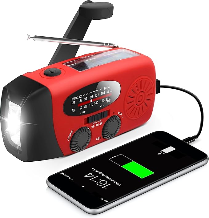 RunningSnail Emergency Hand Crank Radio With LED Flashlight For Emergency, AM/FM NOAA Portable Weather Radio With 2000mAh ...