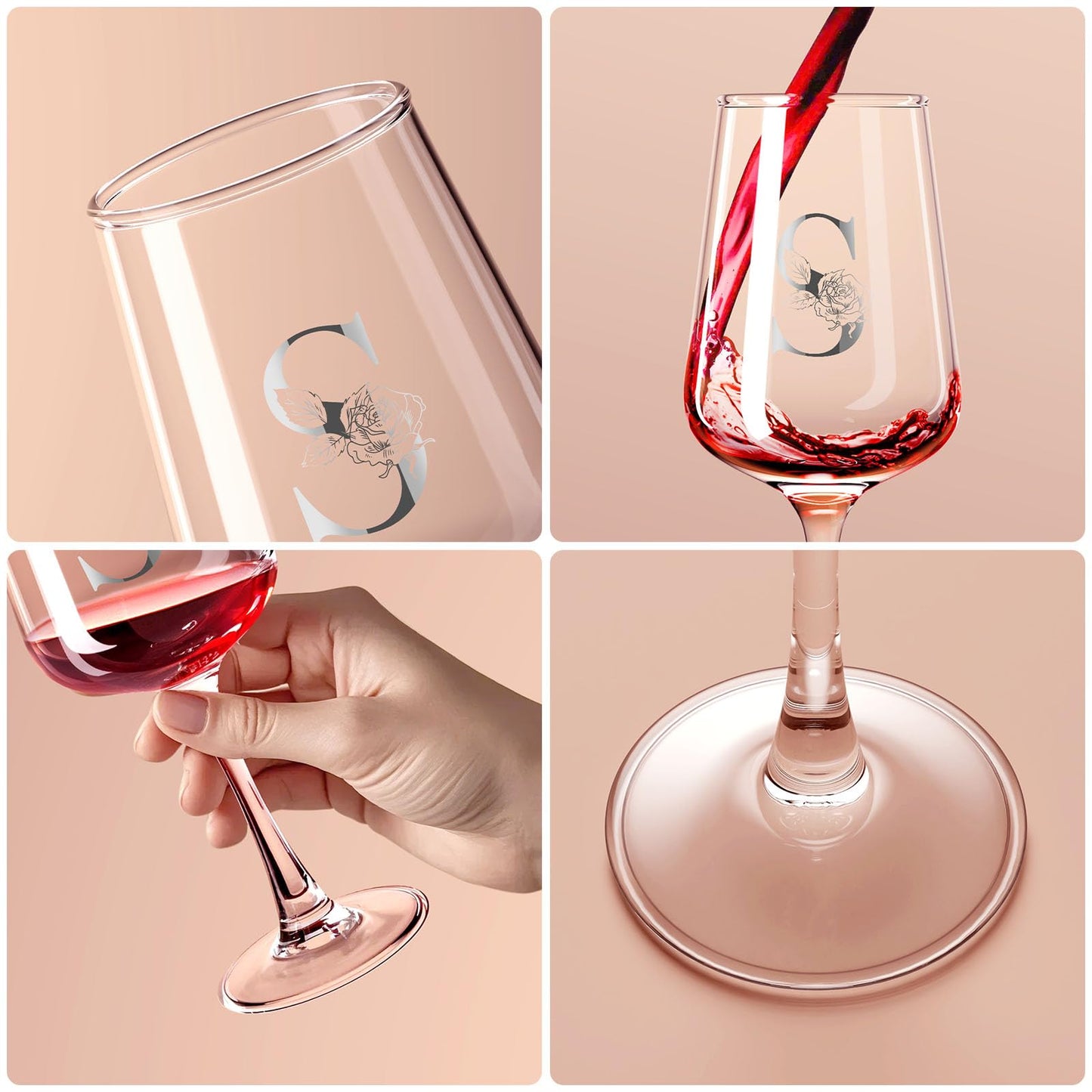 Monogrammed Wine Glass Gifts for Women - Personalized A-Z Wine Glasses with Gift Box & Greeting Card | Custom Mothers day, Anniversary, Birthday Gifts for Her, Mom, Wife, Best Friend, Sister,Woman (S)