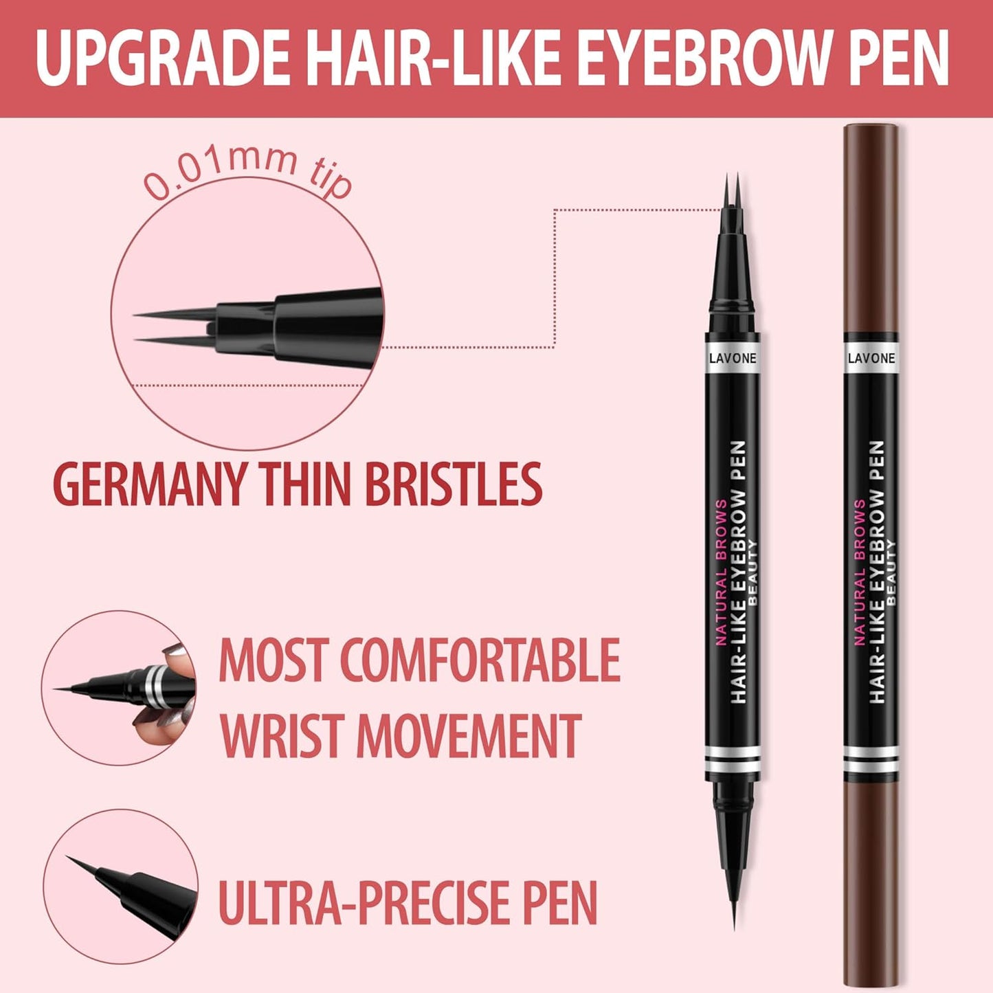 Eyebrow Pencil, 2-in-1 Waterproof Eyebrow Pen, with 2 Tip Microblading Eyebrow Pencil and Ultra-Precise Brow Pencil, with Eyebrow Brush, Eyebrow Pencils for Women,Natural Hair-Like Brows-Medium Brown