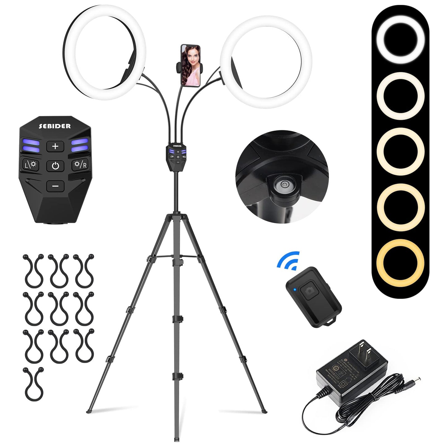 Sebider Dual 10 Led Ring Light With Tripod Stand & Phone Holder, Selfie Circle Lights With 5 Light Modes (2700-6500K)&12 Brightn